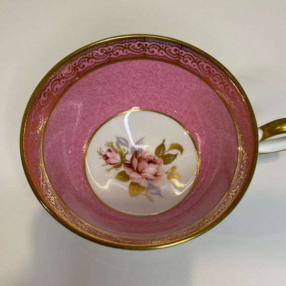 Vtg Aynsley Hand Painted Teacup and Saucer Pink Rose Pink Marble Like Gold Trim - Picture 6 of 10